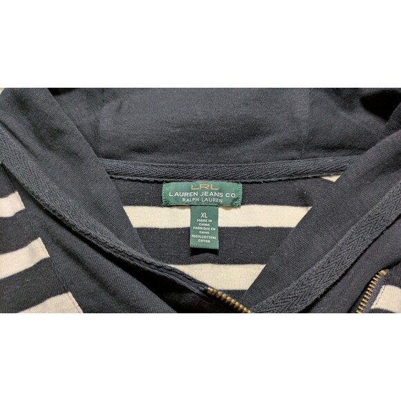 Ralph Lauren Black white Striped Pullover Sweat Shirt Top XL zip accent - Picture 2 of 7